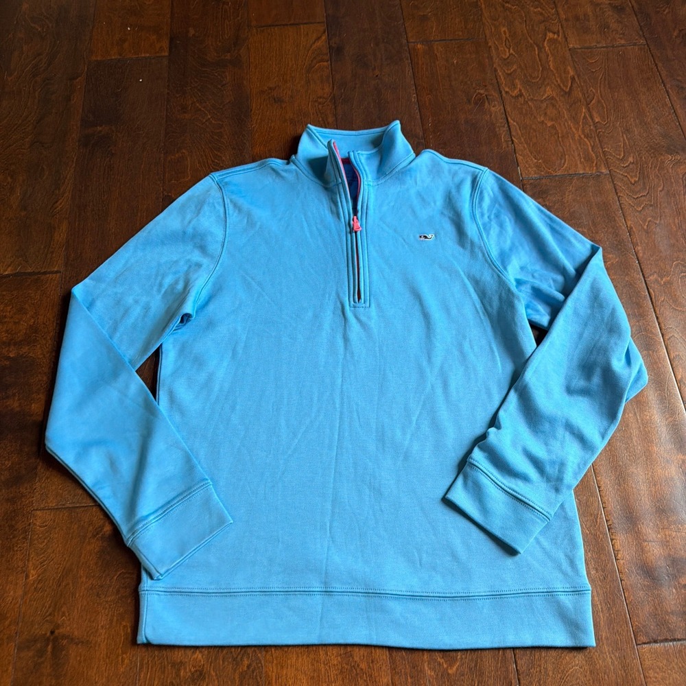 Vineyard Vines Boys XL 18 Pima Cotton 1/4 Zip Pullover Blue Pink Whale Logo